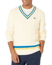 Lacoste - Classic Fit V-neck Contrast Striped Wool Sweater - Lyst