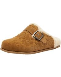 COACH - Signature Suede Shearling Buckle Clog Tobacco - Lyst