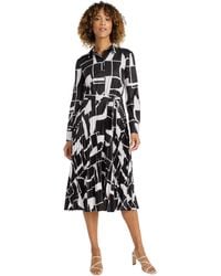 Maggy London - Elegant Midi Shirtdress-long Sleeve Button-front Pleated Skirt Abstract Print-work Dresses For - Lyst