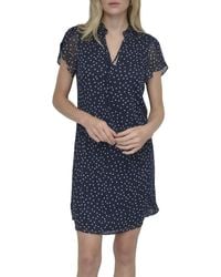 DKNY - Front Tie Ruffle Neckline Trapeze Dress - Lyst