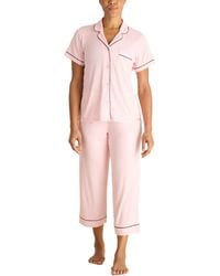 BCBGMAXAZRIA - Ribbed Pajama Set Short Sleeve Notch Collar With Pants - Lyst