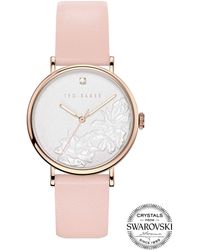 Ted Baker - Watches Phylipa Flowers Stainless Steel Quartz Watch With Leather Calfskin Strap - Lyst