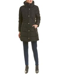 Cole Haan - Womens Taffeta With Faux Fur Collar Down Coat - Lyst