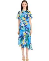 Maggy London - Dresses Short Flutter Sleeve Fit And Flare Dress With Asymmetric Hem Tier - Lyst