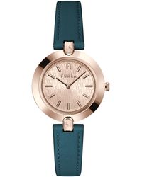 Furla - Logo Links Blue Genuine Leather Strap Watch - Lyst