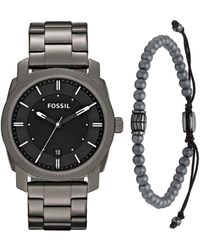 Fossil - Machine Quartz Stainless Steel Three-hand Watch Beaded Hematite Bracelet - Lyst