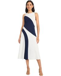 Maggy London - Sleeveless High Neck Wave Pattern Midi-structured Fitted Bodice With A-line Flare-wedding Guest Dress - Lyst