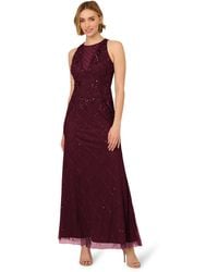 Adrianna Papell - Studio Bead Halter Long Dress - Lyst