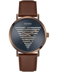 Guess - Us Cut-through Logo And Brown Leather Analog Watch - Lyst