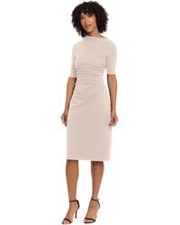 Maggy London - Side Pleat Dress With Asymmetric Neck And Elbow Sleeves - Lyst