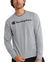 Champion - T, Classic Jersey Long-sleeve Tee Shirt For , Script, Oxford Gray-y06794, Large - Lyst