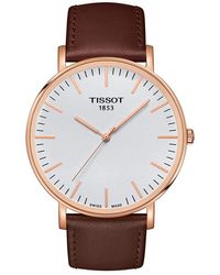 Tissot - Everytime 316l Stainless Steel Case With Rose Gold Pvd Coating Swiss Quartz Watch With Leather Strap - Lyst