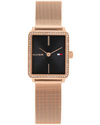 Tommy Hilfiger - Zeiger-Quarzwerk-Uhr für mit Rotgoldfarbenes Edelstahl-Mesh-Gliederarmband - Lyst