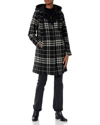 Rachel Roy - Womens Plaid With Solid Hood And Bib Wool Blend Coat - Lyst