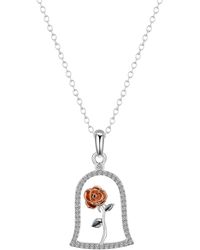 Amazon Essentials - Disney Two-tone Fine Silver Plated Cubic Zirconia Beauty And The Beast Rose Pendant Necklace - Lyst