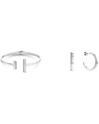 Calvin Klein Silver Bangle And C-shape Silver Earrings - Metallic