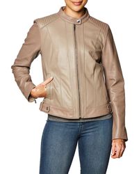 Cole Haan - Womens Smooth Lamb Racer Jacket,beige,x-large - Lyst