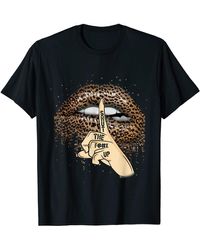 Perry Ellis Lips Trendy Kiss Mouth Leopard Cheetah Animal Print T-shirt - Black