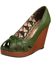 seychelles monogram leather wedge sandal