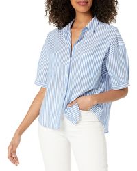 Velvet By Graham & Spencer - Womens Brandy Striped Cotton Shirting Half Sleeve Up Button Down Shirt - Lyst