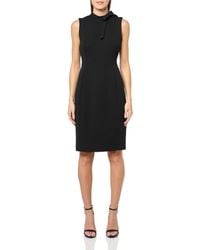 Calvin Klein - Sleeveless Tie Neck Crepe Knee Length Sheath Dress,black,12 - Lyst