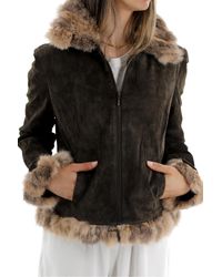 La Fiorentina - Suede Leather Jacket With Fur Trim - Lyst