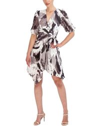 BCBGMAXAZRIA - Fit And Flare Cocktail Dress Elbow Puff Sleeve Peplum Waist Tie Surplice Neck Asymmetrical Pleated Skirt - Lyst