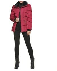 Guess - Puffer Faux Fur Collar Quilted Coat - Lyst