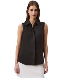 Calvin Klein - Crepe Sleeveless Button-down Top - Lyst