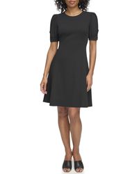 DKNY - Short Sleeve Fit And Flare Jewel Neck Dress - Lyst