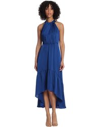 Maggy London - Fold Detail Halter Dress With Back Neck Tie And Tiered High-low Skirt - Lyst