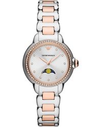 Emporio Armani - Three-hand Moonphase Two-tone Stainless Steel Bracelet Watch - Lyst