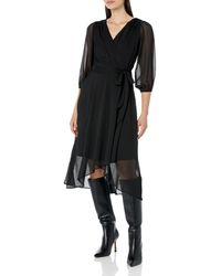 DKNY - Pleated Faux Wrap Dress - Lyst