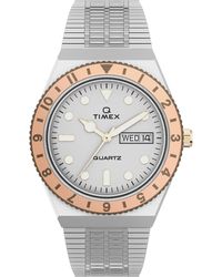Timex - 36 mm Q Stainless Steel Rose Gold Two-Tone Case Two-Tone/Silver/Silver One Size - Lyst