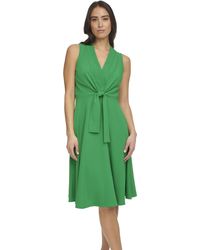Tommy Hilfiger - Stretch Fabric Fit And Flare Midi Tie Knot Front Dress - Lyst