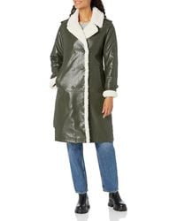Kenneth Cole - Sherpa Lined Faux Leather Long Outerwear Coat - Lyst
