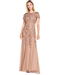Adrianna Papell - Short-sleeve Floral Beaded Godet Gown - Lyst