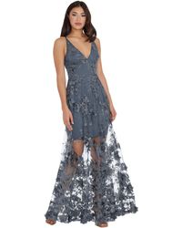 Dress the Population - S Embellished Plunging Gown Sleeveless Floral Long Dress - Lyst