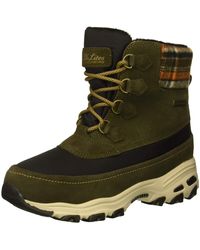 Skechers D'lites-mid Hiker Lace Up Boot W Plaid Collar Snow - Green