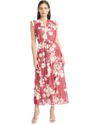 Maggy London - Sleeveless V-neck Maxi Tiered Ruffle A-line Chiffon Ankle Length With Elastic Waist Wedding Guest Dress - Lyst