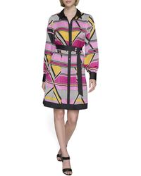 Karl Lagerfeld - Paris Collared Silky Crepe Geo Printed Satin Shirt Dress - Lyst