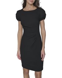 Karl Lagerfeld - Paris Above The Knee Short Puffed Sleeve Basic Sheath Dress - Lyst