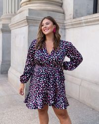 The Drop - Pink Dot Print Faux Wrap Front Long Sleeve Dress By @caralynmirand - Lyst