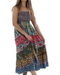 La Fiorentina - Flowy Mid Length Dress With Scrunched Top - Lyst