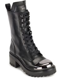 DKNY - Leather Smooth Metal-cap-toe Boot Combat - Lyst