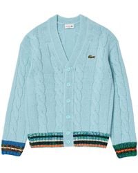 Lacoste - Relaxed Fit Long Sleeve V-neck Colored Block Cardigan Sweater - Lyst
