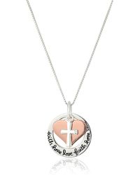 Amazon Essentials - Two-tone Sterling Silver And Rose Gold-flashed "faith Hope Love" Cross Charm Pendant Necklace - Lyst