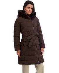 Tahari - Mid-length Quilted Puffer Coat With Attached Hood - Lyst