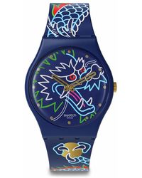 Swatch - Casual Blue Bio-sourced Quartz Watch Dragon In Waves - Lyst