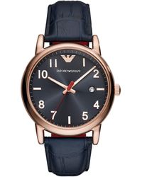 Emporio Armani - Three-hand Stainless Steel And Blue Leather Watch - Lyst